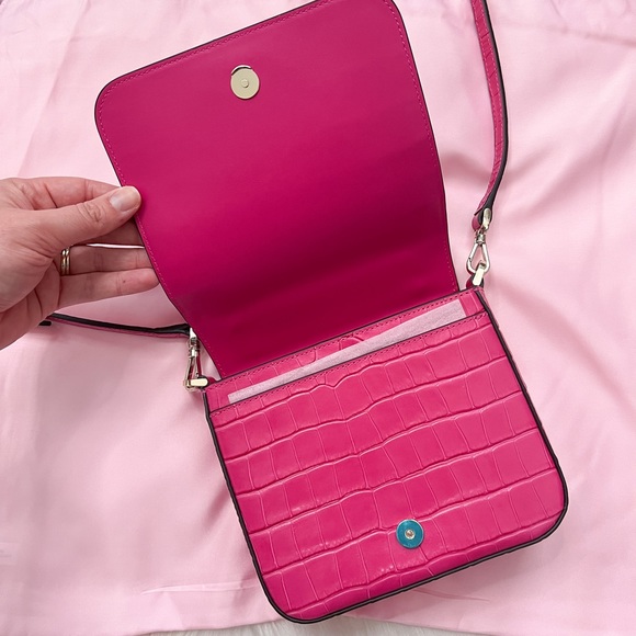 NWT Kate Spade New York Croc Embossed Staci Square Crossbody Bag In Festive Pink - Picture 5 of 8